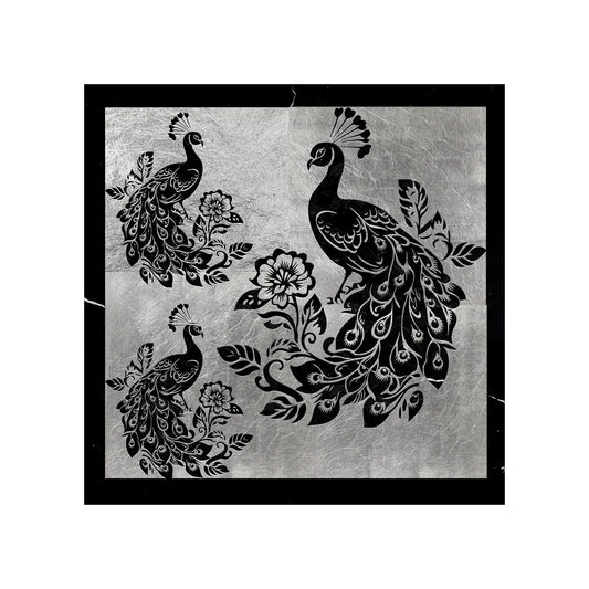 Peacock Engraved Black Marble Mural Tile - MARICERA