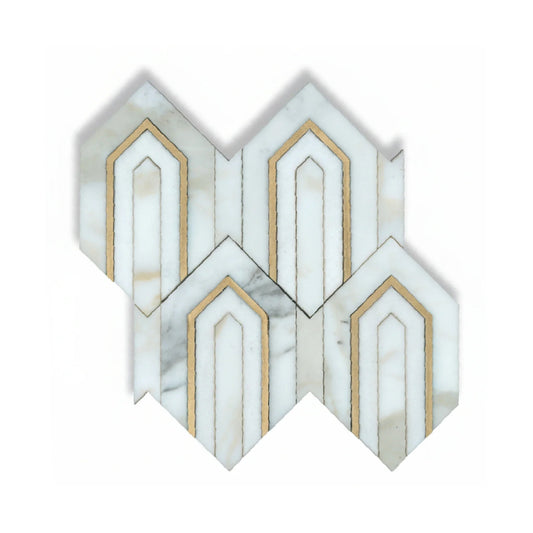 White Marble Arrow Polished Waterjet Mosaic Tile For Walls & Floors - MARICERA