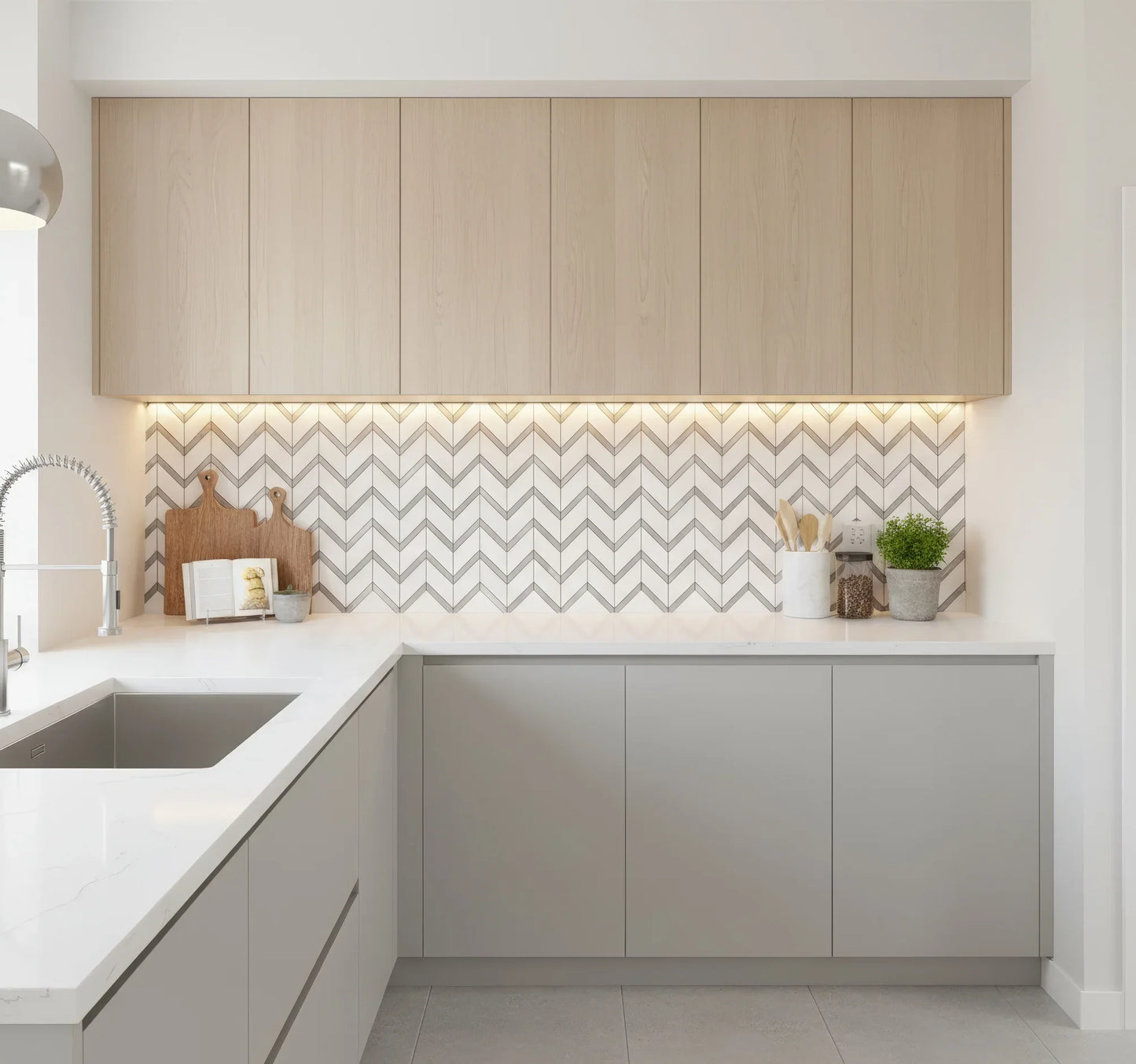 Chevron Polished Porcelain Mosaic Tile For Walls & Floors